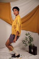 Ethically made Purple linen Shorts with patch pocket