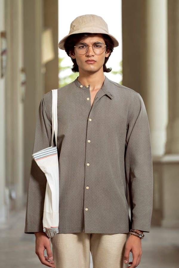 Vasudhaa Vastrram Kamanam - Men's Organic Linen and Bamboo Grey Full Sleeve Shirt