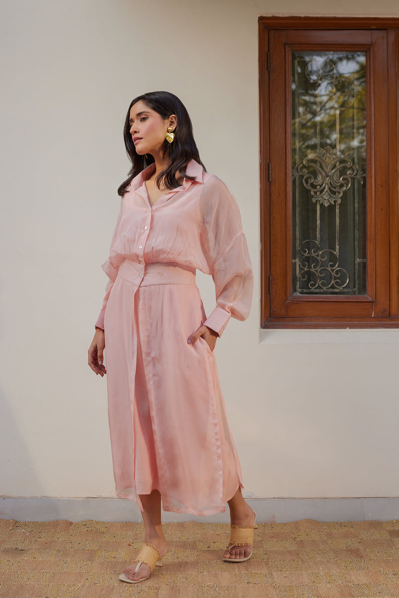 Blush Pink Solid Organza Jacket Set (Set of Two)