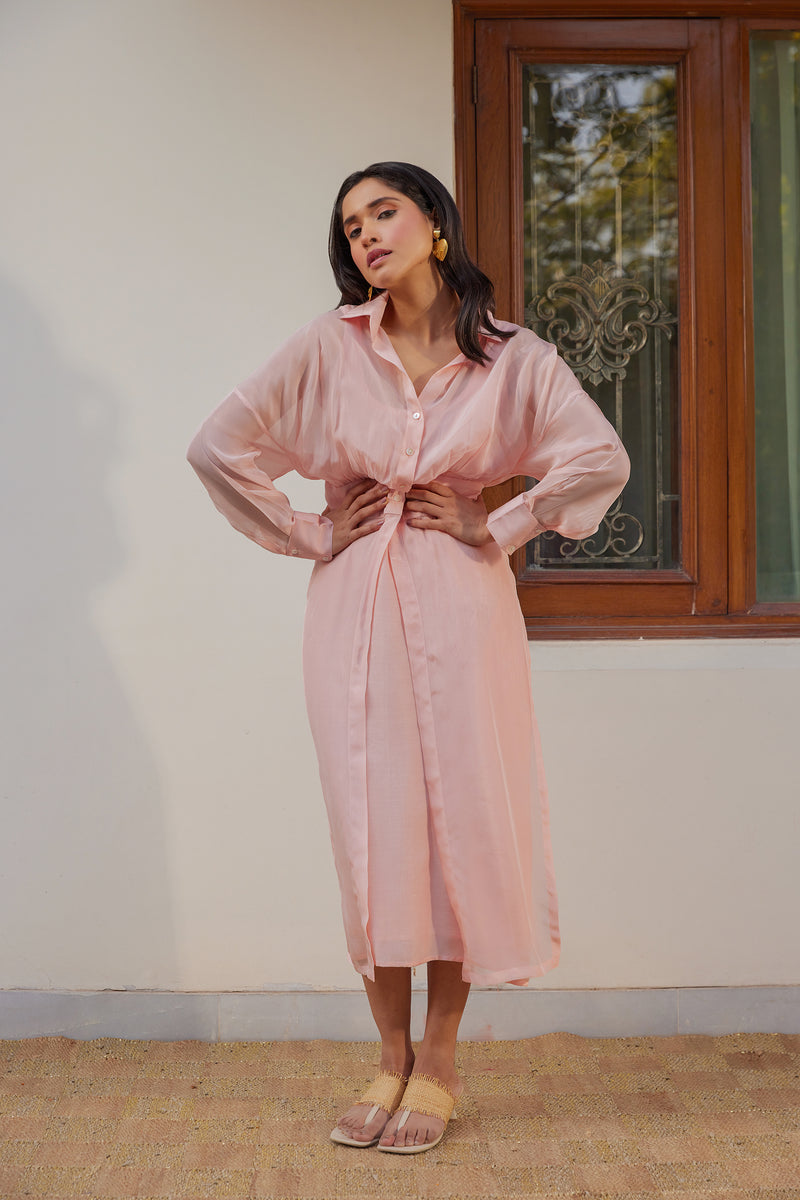 Blush Pink Solid Organza Jacket Set (Set of Two)