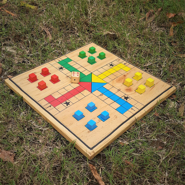 Scrapshala Natural Reclaimed Wood Strategy Ludo Board Game for Adults & Kids