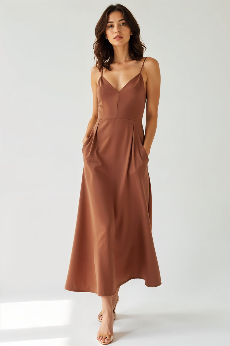 Studio Amala Mocha Mousse Luxe Midi Cotton Slip Dress