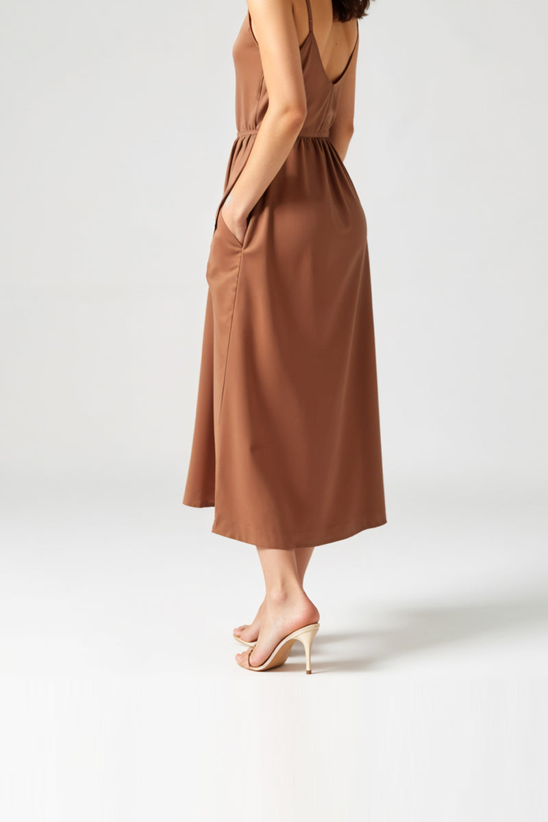 Studio Amala Mocha Mousse Luxe Midi Cotton Slip Dress