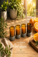 O.U.A.T. Morning Shot Glass Set of 4 | 120 ml Upcycled Glasses for Juices, Wellness Shots & Cold Brew