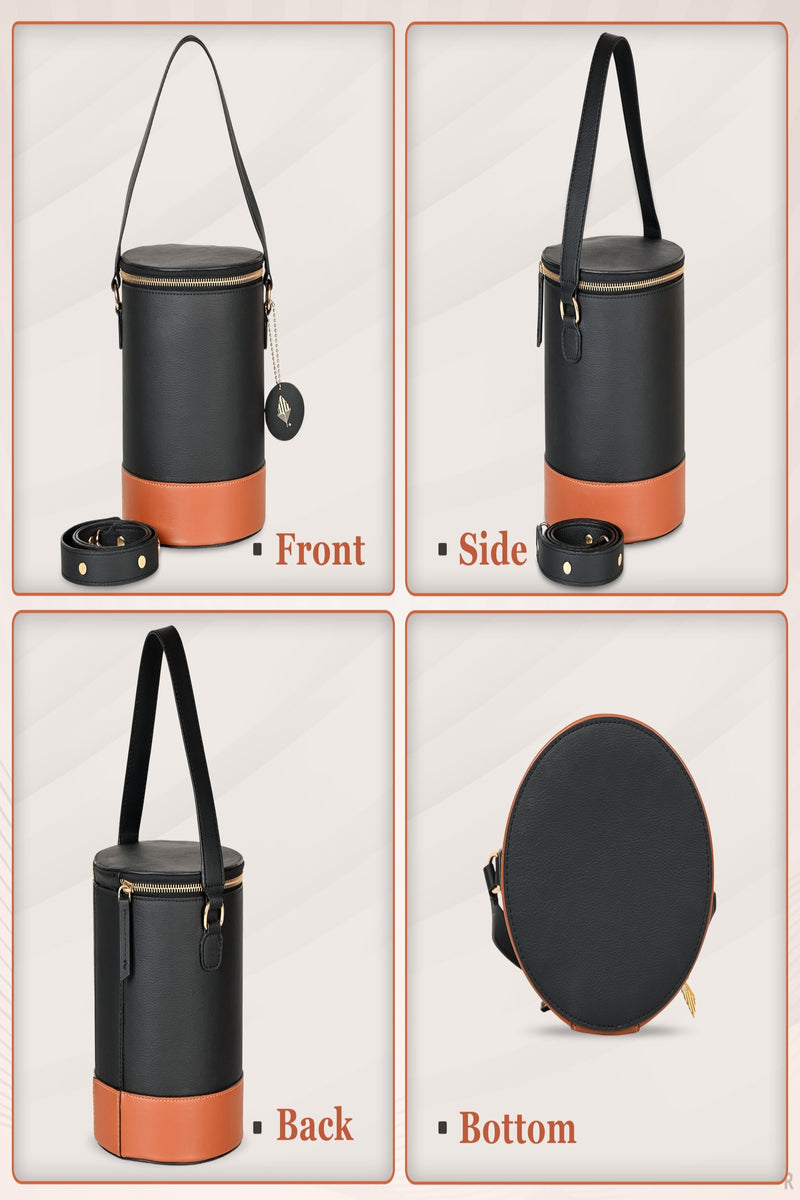 Green Hermitage Hemera Vegan Leather Bucket Bag (Black & Gingerbread)