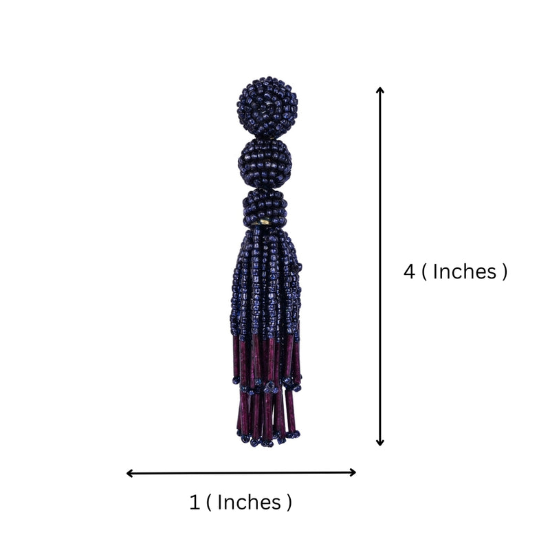 Chic Navy Blue Beaded Tassel Earrings - Sophisticated Statement jewellery