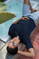 Vasudhaa vastrram Parakhya - men's organic indigo dyed linen and bamboo half sleeve kurta