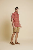 Patrah Block Natural Dye Red Floral Handblock Printed Cotton Shirt