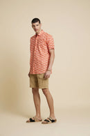 Patrah Block Peach Orange Scooter Printed Shirt