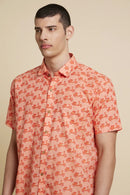 Patrah Block Peach Orange Scooter Printed Shirt