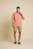 Patrah Block Peach Orange Scooter Printed Shirt