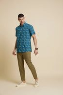 Patrah Block Blue Giraffe Printed Shirt