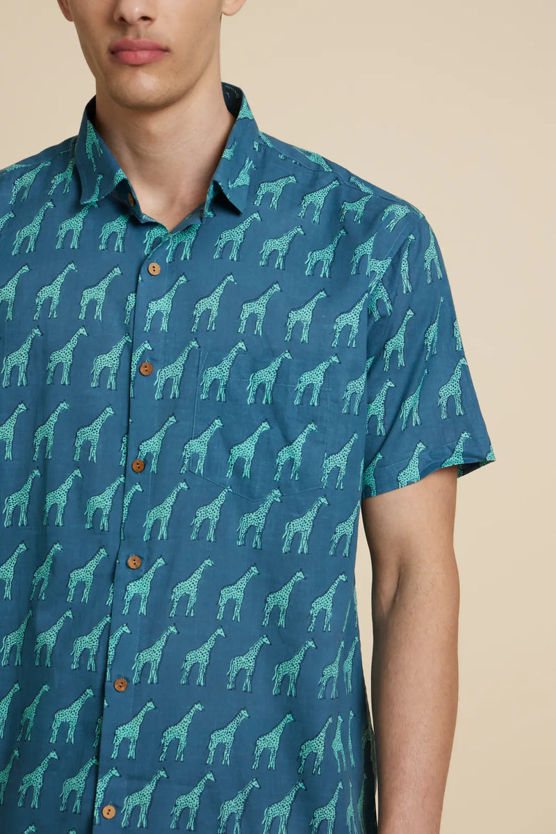 Patrah Block Blue Giraffe Printed Shirt