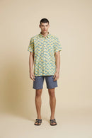 Patrah Block Green and Blue Car Handblock Printed Shirt