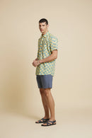 Patrah Block Green and Blue Car Handblock Printed Shirt