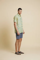 Patrah Block Green and Blue Car Handblock Printed Shirt