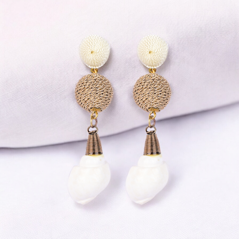 Elegant Shell Drop Earrings with Twisted Gold Bead Accents – Coastal Chic Jewelry