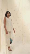 Thread Game Hand Woven Women's Off White Colorblocked Co-Ord Set