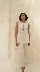 Thread Game Hand Woven Women's Off White Polka Co-Ord Set