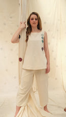 Thread Game Hand Woven Women's Off White Polka Co-Ord Set