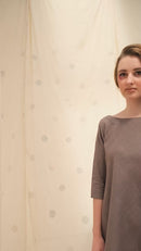 Thread Game Hand Woven Khadi Women's Grey Dress With Back Hand Applique Work