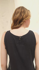 Thread Game Hand Woven - Organic Khadi Black Sleeveless Knee Length Dress