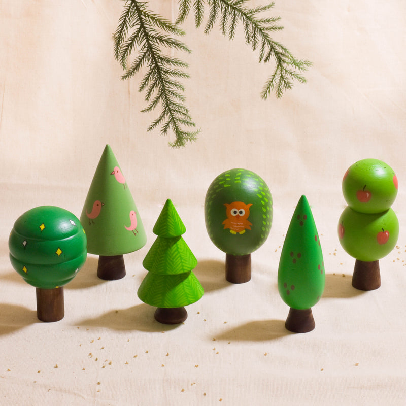 Forest Tree Set | Set of six | Christmas Table Décor | Natural Wood | Handmade | Kids Toy