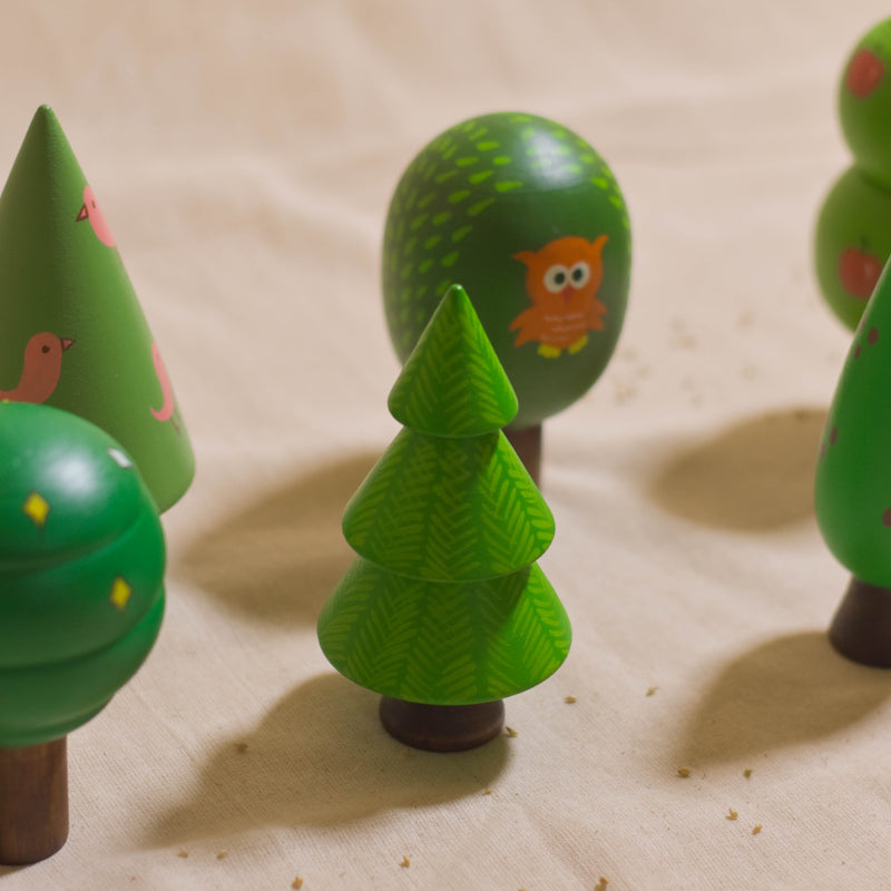 Forest Tree Set | Set of six | Christmas Table Décor | Natural Wood | Handmade | Kids Toy