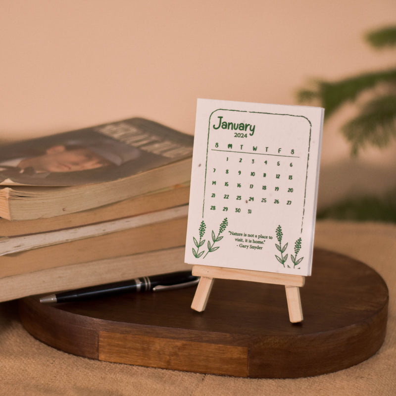 Plantable Calendar 2024 | Seed Paper | Eco-friendly | With wooden easel stand | Sustainable Gifting | Made in India