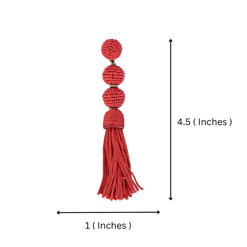 Elegant Red Beaded Tassel Earrings - Statement Jewellery