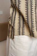 Vasudhaa Vastrram Sangatam - Men's Organic Hand Block Printed Linen and Bamboo Cream and Black Full Sleeve Kurta