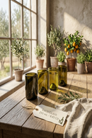 O.U.A.T. Olive Upcycled Drinking Glasses - Set of 4 | 250 ml Each | Handcrafted from Reclaimed Olive Wine Bottles | Includes Natural Cork Coasters