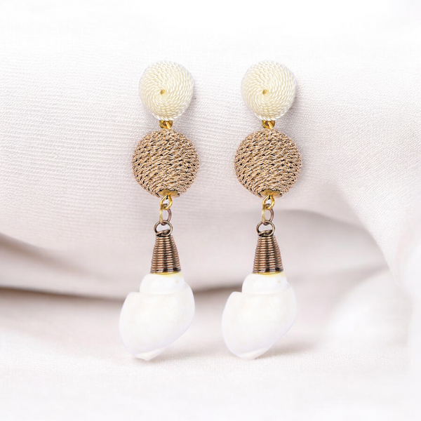 Elegant Shell Drop Earrings with Twisted Gold Bead Accents – Coastal Chic Jewelry