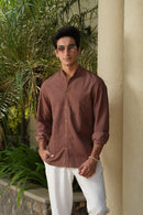 Vasudhaa Vastrram Sthit - Men's Organic dyed Linen and Bamboo Brown Full Sleeve Shirt