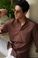 Vasudhaa Vastrram Sthit - Men's Organic dyed Linen and Bamboo Brown Full Sleeve Shirt