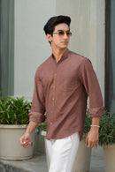Vasudhaa Vastrram Sthit - Men's Organic dyed Linen and Bamboo Brown Full Sleeve Shirt