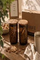 O.U.A.T. Greencycled Storage Jars - Set of 2 (250 g Each) | Handmade Upcycled Glass Pantry Storage | Sustainable Kitchen Containers