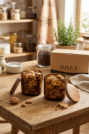 O.U.A.T. Greencycled Storage Jars - Set of 2 (250 g Each) | Handmade Upcycled Glass Pantry Storage | Sustainable Kitchen Containers