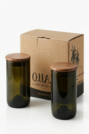 O.U.A.T. Greencycled Storage Jars - Set of 2 (250 g Each) | Handmade Upcycled Glass Pantry Storage | Sustainable Kitchen Containers