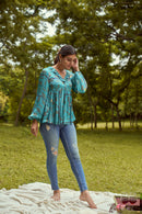 The Conscious Closet Venice Brick Printed Top in Handloom Cotton