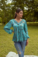 The Conscious Closet Venice Brick Printed Top in Handloom Cotton