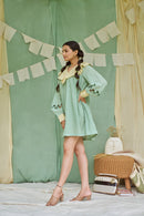The Conscious Closet Pesto Mint Detachable Dress Handloom Cotton