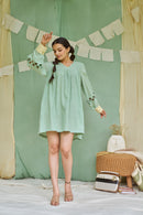 The Conscious Closet Pesto Mint Detachable Dress Handloom Cotton