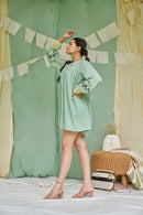 The Conscious Closet Pesto Mint Detachable Dress Handloom Cotton
