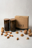 O.U.A.T. Greencycled Storage Jars - Set of 2 (250 g Each) | Handmade Upcycled Glass Pantry Storage | Sustainable Kitchen Containers