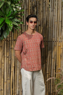 Vasudhaa Vastrram Tripundra - men's organic block printed linen and bamboo half sleeve tunic