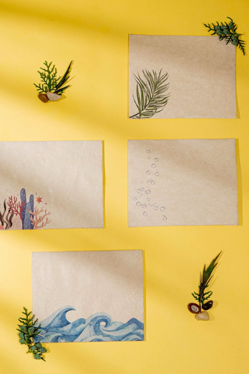 Samudra Hemp Paper Note Cards | Set of 5 Notecards and Envelopes