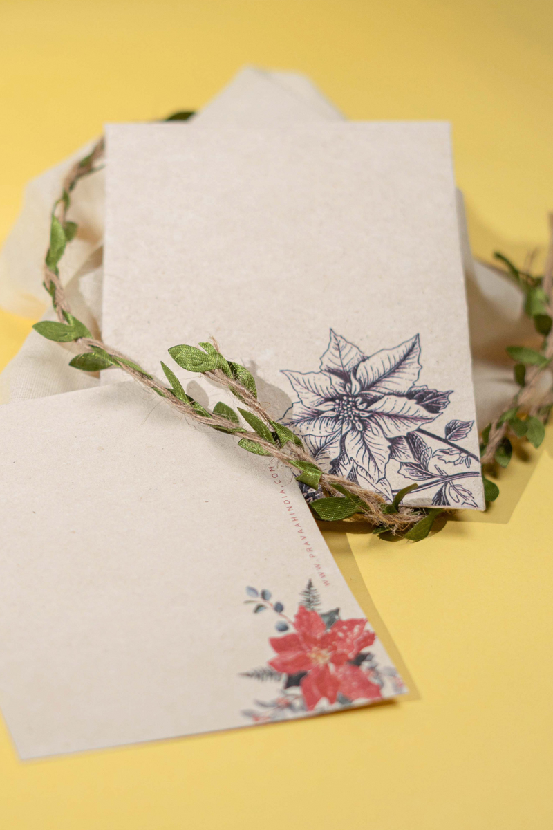 Pushp Hemp Paper Note Cards | Set of 5 Notecards and Envelopes