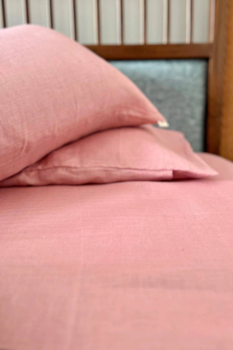 King Size Pastel Pink Hemp Bedsheet Set - Bhinasaar