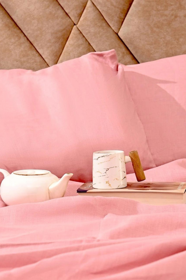 King Size Pastel Pink Hemp Bedsheet Set - Bhinasaar